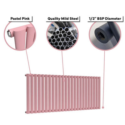 B&Q -  Oval Horizontal Radiator Pastel Pink 400mm X 960mm SingleMild Steel468W (1598 Btu)