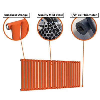 B&Q -  Oval Horizontal Radiator Sunburst Orange 400mm X 960mmSingle.