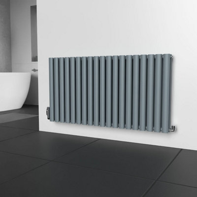 B&Q -  Oval Horizontal Coloured Radiator Pebble Grey 600mm X 1140mm Double Panel