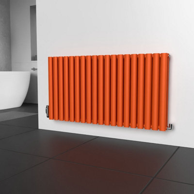 B&Q -  Oval Horizontal Coloured Radiator Sunburst Orange 600mm X 1140mm Double Panel