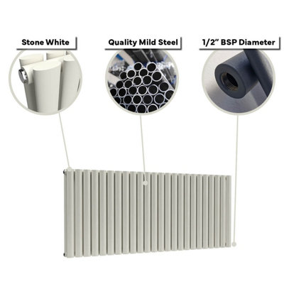B&Q -  Oval Horizontal Coloured Radiator Stone White 600mm X 1140mm DoubleMild Steel.