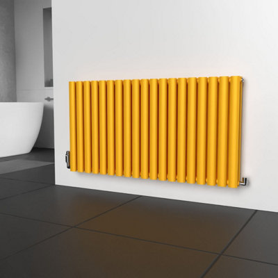 B&Q -  Oval Horizontal Coloured Radiator Sunflower Yellow 600mm X 1140mm Double.