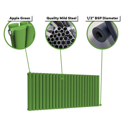 B&Q -  Oval Horizontal Coloured RadiatorApple Green600mm X 1440mm (Double)