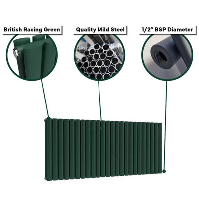 B&Q -  Oval Horizontal Coloured RadiatorBritish Racing Green600mm X 1440mm (Double)