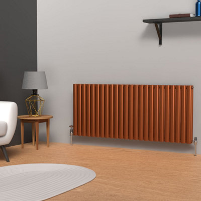 B&Q -  Oval Horizontal Coloured Radiator Metallic Copper 600mm X 1440mm Double.