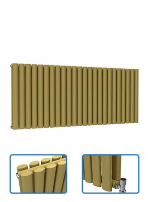 B&Q -  Oval Horizontal Coloured Radiator Metallic Gold 600mm X 1440mm Double.