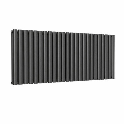 B&Q -  Oval Horizontal Radiator Pewter 600 mm X 1440 mm DoubleDesigner Wall-Mounted Radiator
