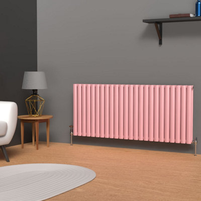B&Q -  Oval Horizontal Coloured Radiator Pastel Pink 600mm X 1440mm Double1824W (6222 Btu).