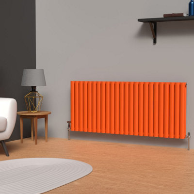 B&Q -  Oval Horizontal Coloured Radiator Sunburst Orange 600mm X 1440mm Double.