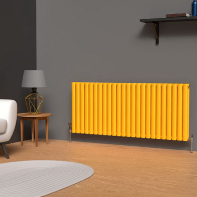 B&Q -  Oval Horizontal Coloured Radiator Sunflower Yellow 600mm X 1440mm DoubleLux Oval-600-1440D