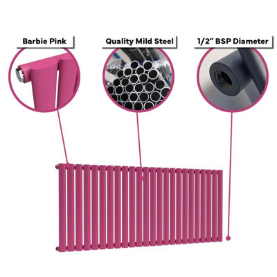 B&Q -  Oval Horizontal Coloured Radiator Barbie Pink 600mm X 1440mm Single Panel.