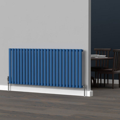 B&Q -  Oval Horizontal Coloured Radiator Galaxy Blue 600mm X 1440mm SingleMild Steel
