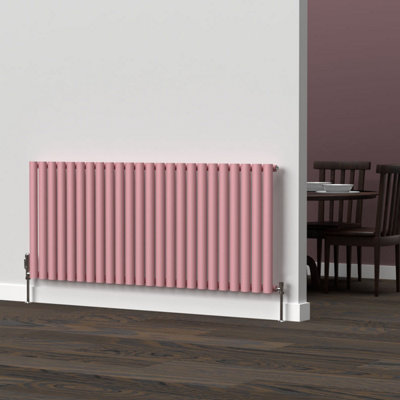 B&Q -  Oval Horizontal Coloured RadiatorPastel Pink 600 X 1440 mm