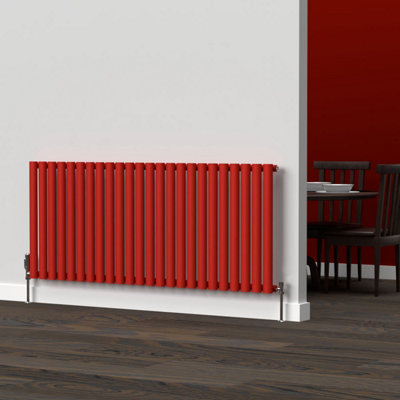 B&Q -  Oval Horizontal Coloured Radiator Poppy Red 600mm X 1440mmSingle