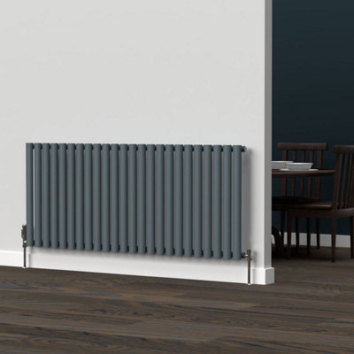 B&Q -  Oval Horizontal Coloured Radiator Slate Grey 600mm X 1440mm Single.