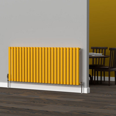 B&Q -  Oval Horizontal Coloured Radiator Sunflower Yellow 600mm X 1440mm Single981W (3346 Btu)