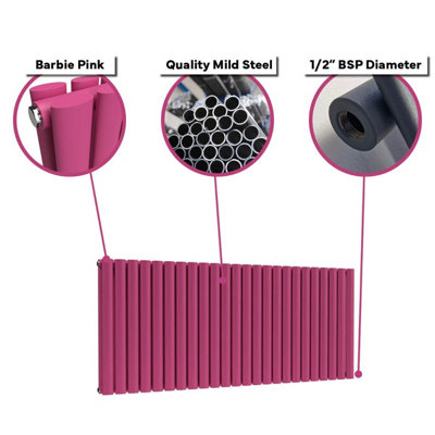 B&Q -  Oval Horizontal Radiator Barbie Pink 600mm X 360mm Double Panel