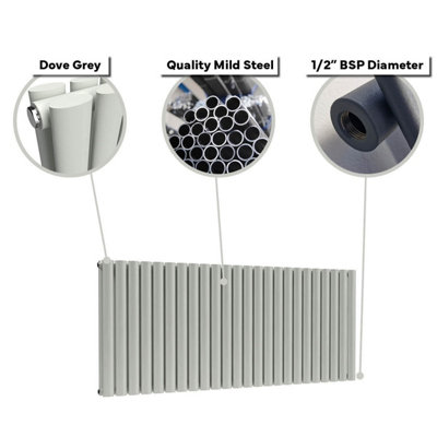 B&Q -  Oval Horizontal Radiator Dove Grey 600mm X 360mm Double Panel