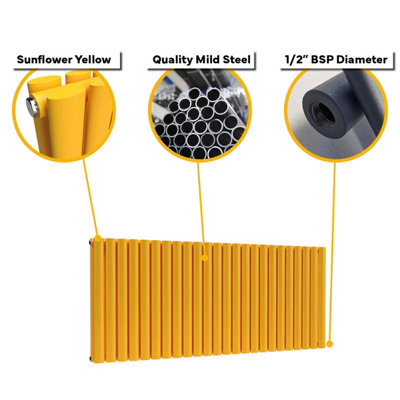 B&Q -  Oval Horizontal Radiator Sunflower Yellow 600mm X 360mm DoubleDesigner Central Heating Radiator