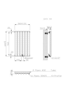 B&Q -  Oval Pewter Horizontal RadiatorSingle Panel Mild Steel Radiator 600mm X 360mm