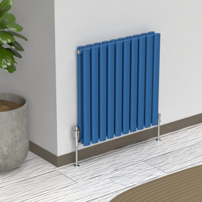 B&Q -  Oval Horizontal Coloured Radiator Galaxy Blue 600mm X 540mm Double Panel