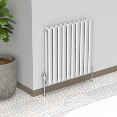 B&Q -  Oval Horizontal Coloured Radiator Metallic Silver 600mm X 540mm Double Panel.
