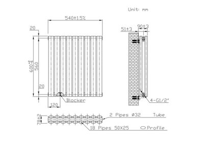 B&Q -  Oval Horizontal Radiator Pewter 600 mm X 540 mm Double PanelDesigner Wall-Mounted Radiator
