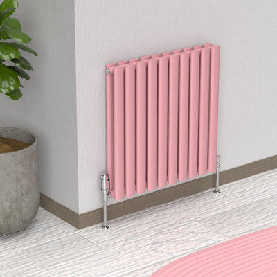 B&Q -  Oval Horizontal Coloured Radiator Pastel Pink 600mm X 540mm Double Panel.