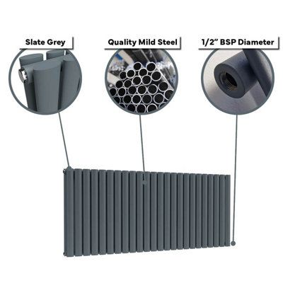 B&Q -  Oval Horizontal Coloured Radiator Slate Grey 600mm X 540mm DoubleLux Oval-600-540Dsg