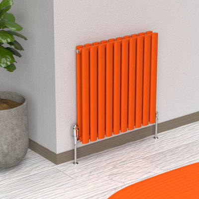 B&Q -  Oval Horizontal Coloured Radiator Sunburst Orange 600mm X 540mm Double Panel