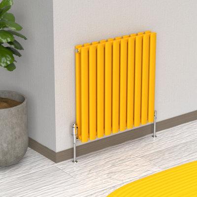 B&Q -  Oval Horizontal Coloured Radiator Sunflower Yellow 600mm X 540mm Double Panel
