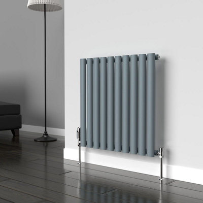 B&Q -  Oval Horizontal Coloured Radiator Pebble Grey600mm X 540mmSingle368W (1255 Btu)