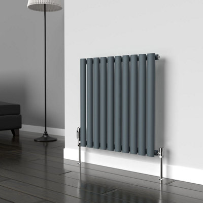 B&Q -  Oval Horizontal Coloured Radiator Slate Grey 600mm X 540mmSingle.