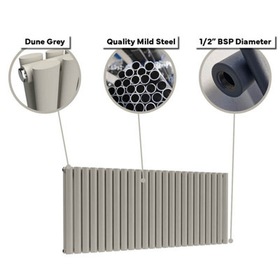 B&Q -  Oval Horizontal Coloured Radiator Dune Grey 600mm X 780mm Double3370 Btu (988W)
