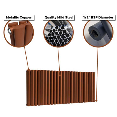 B&Q -  Oval Horizontal Coloured Radiator Metallic Copper 600mm X 780mm DoubleLux Oval-600-780D