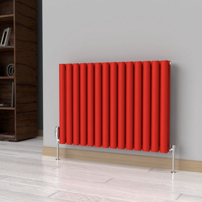 B&Q -  Oval Horizontal Coloured Radiator Poppy Red 600mm X 780mm Double3370 Btu (988W)