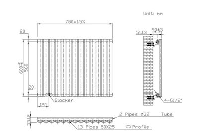 B&Q -  Oval Horizontal Radiator Pewter 600mm X 780mmSingle Panel.