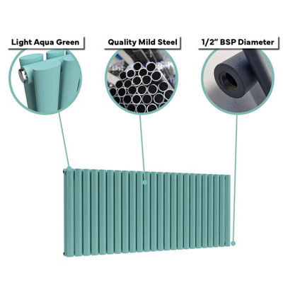 B&Q -  Oval Horizontal Coloured Radiator Light Aqua Green 600mm X 960mm Double Panel.