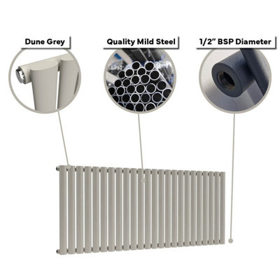 B&Q -  Oval Horizontal Coloured Radiator Dune Grey600mm X 960mmSingle.
