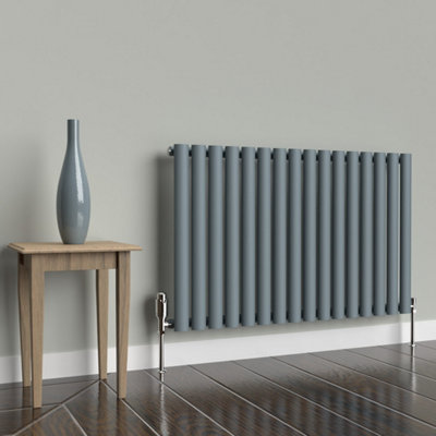 B&Q -  Oval Horizontal Coloured Radiator Pebble Grey 600mm X 960mm Single Panel.