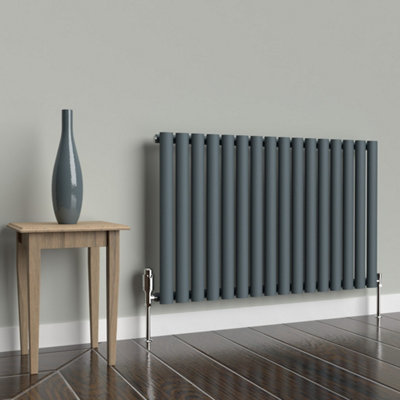 B&Q - Lux HeatOval Horizontal Coloured RadiatorSlate Grey600mm X 960mm (Single)
