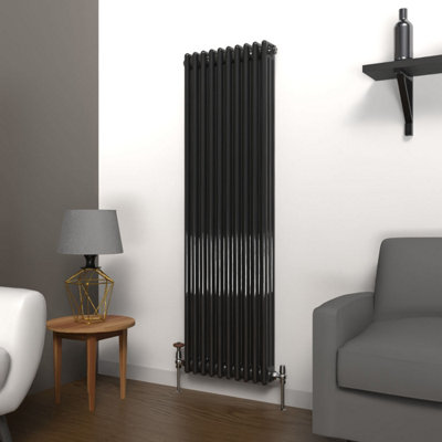 B&Q -  Vertical Coloured Column Radiator Black Nickel Lacquer 1500mm X 470mm 3 Column.