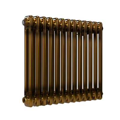 B&Q -  Horizontal 2-Column Radiator Brass Lacquer 500mm X 605mmWall-Mounted