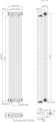 B&Q -  Vertical Brass Lacquer Column Radiator3 Column 1800mm X 290mmCentral Heating.