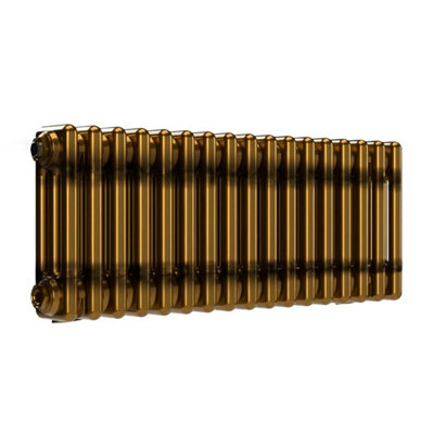B&Q -  Horizontal Brass Lacquer 3-Column Radiator300mm H X 785mm WMild Steel