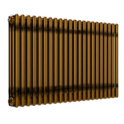 B&Q -  Horizontal 3-Column Brass Lacquer Radiator600mm H X 1010mm WMild Steel