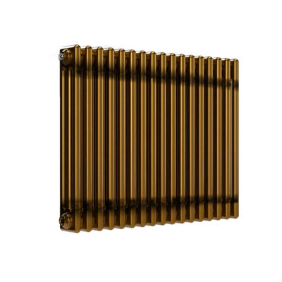 B&Q -  Horizontal 3-Column Brass Lacquer Radiator600mm H X 785mm WMild Steel