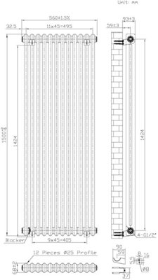 B&Q -  Vertical Copper Lacquer Column Radiator 1500mm X 560mm 2 Column.