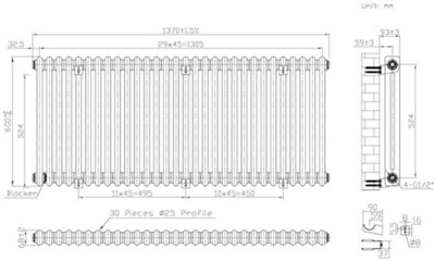B&Q -  Horizontal Copper Lacquer Column Radiator2 Column600 mm H X 1370 mm WCopper Lacquer