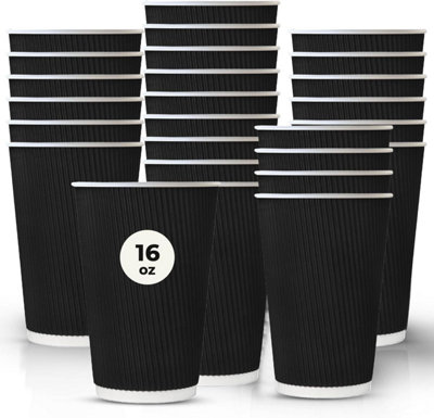 Econx 100 X Takeaway Coffee Cups 16Oz Strong Leak-Proof Disposable Insulated Triple Wall Ripple Black Paper Coffee Cups from B&Q